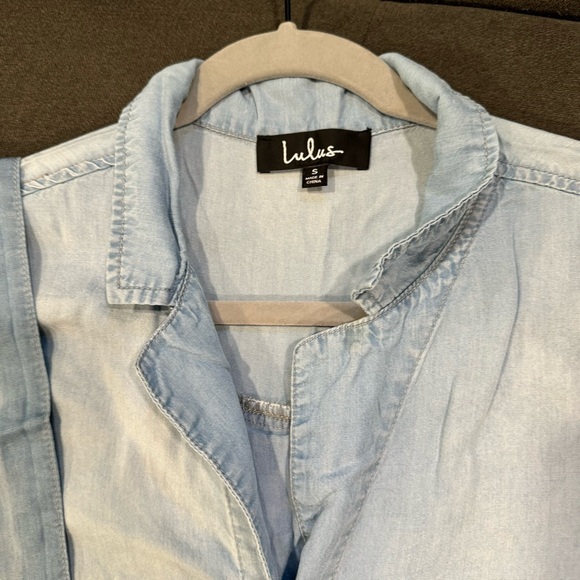 Lulus-It's A Tie Blue Chambray Belted Shirt Dress EUC - Picture 4 of 7